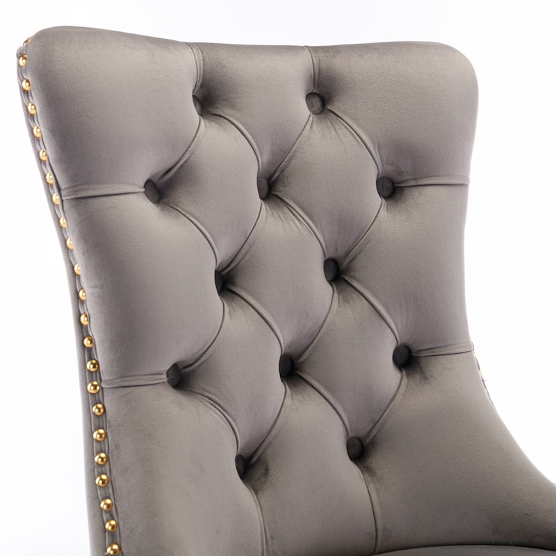 Velvet Upholstered Dining Chair Set of 2, Club Guest Office Chairs, Fabric Accent Upholstered Chairs, Gold Nailhead Trim Chair