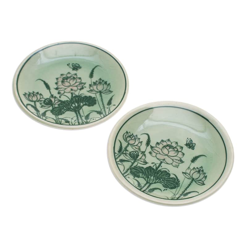 Novica Handmade Celadon Ceramic Saucers (Pair)