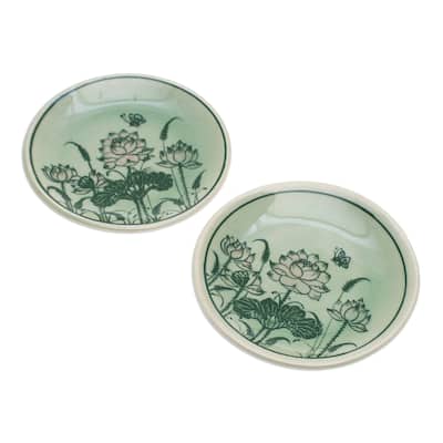 Novica Handmade Celadon Ceramic Saucers (Pair)