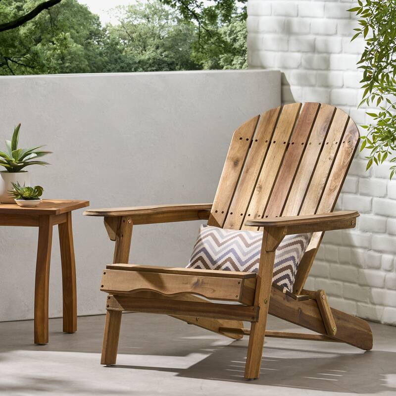 Roomfitters Folding Adirondack Chair Outdoor Wooden Lounge Furniture with Wide Armrests and Slatted Back Teak - Teak