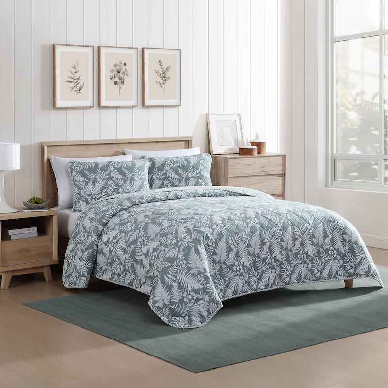 Eddie Bauer Fern Garden Cotton Reversible Green Quilt Set