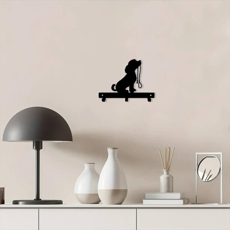 Black Matte Metal DOG Lead Wall-Mounted Towel Rack with 6 Hooks for Towels Robes and Accessories - 7.8”L x 6”H