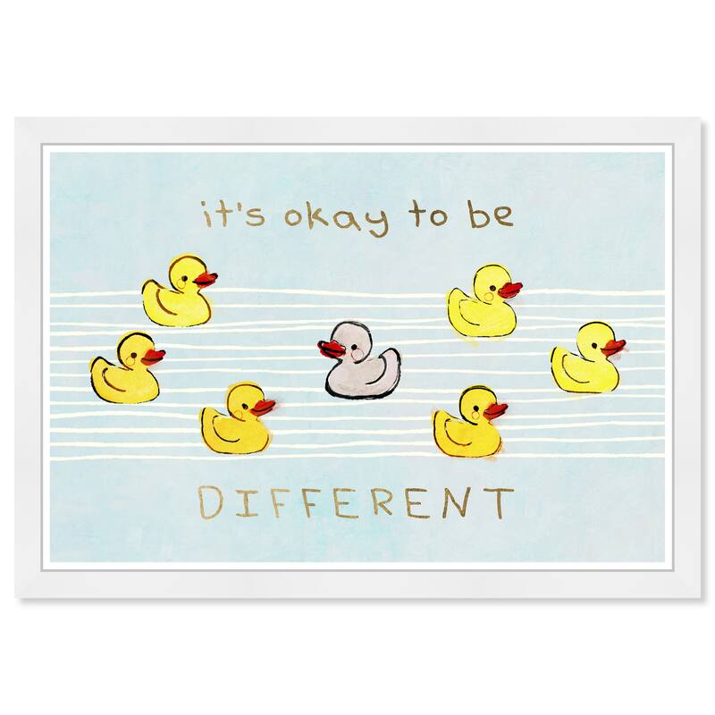 Wynwood Studio 'Its Okay Be Different Duck' Typography and Quotes Blue Wall Art Framed Print