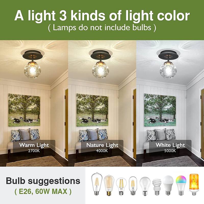 Mini globe glass ceiling light industrial balck semi flush mount ceiling light fixture