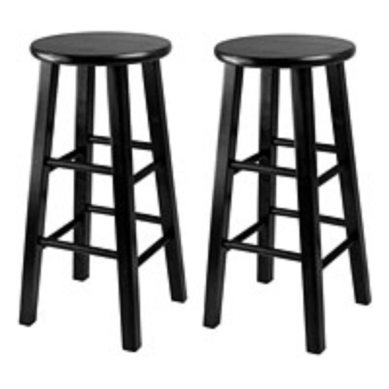3 Black Dining Set Square Table Top Two Wood Stool 34.50"