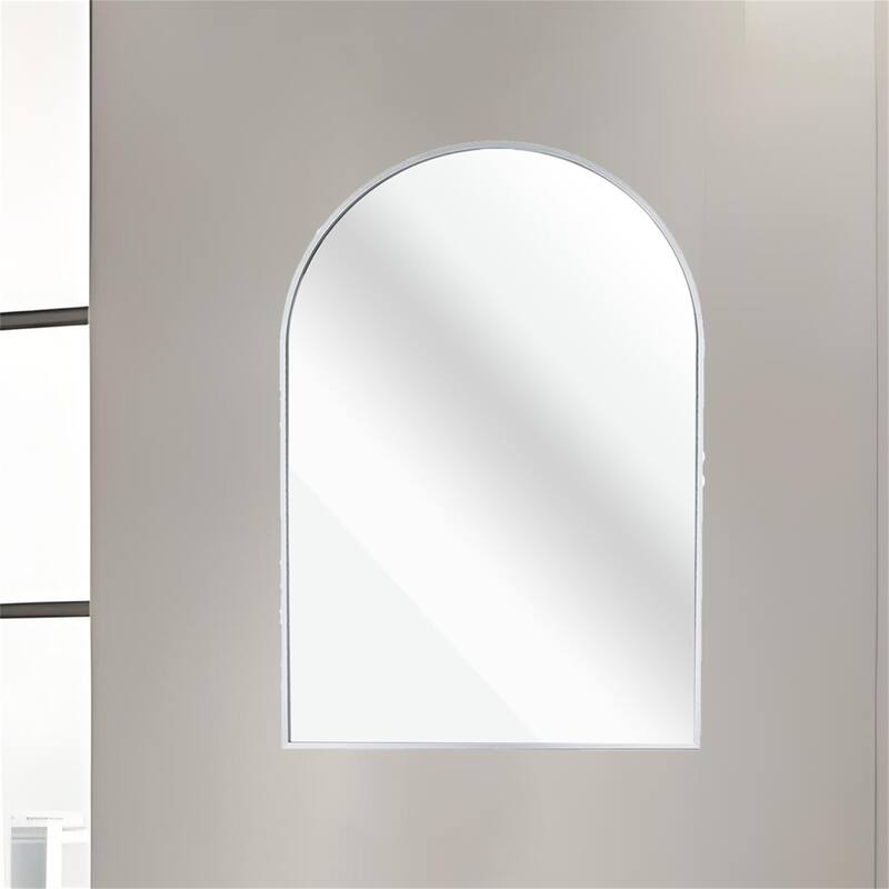20"x30" Metal Framed Arched Mirror with Shatterproof Film and Hooks
