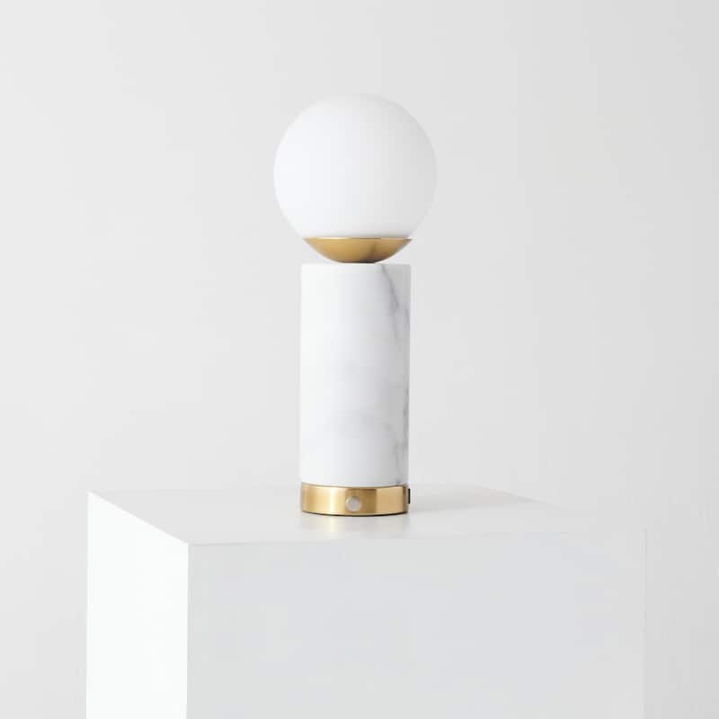 Brightech Aspen 14.5 in. White Mid-Century Modern Integrated LED Bedside Table Lamp with Built-In 3-Way Dimmer