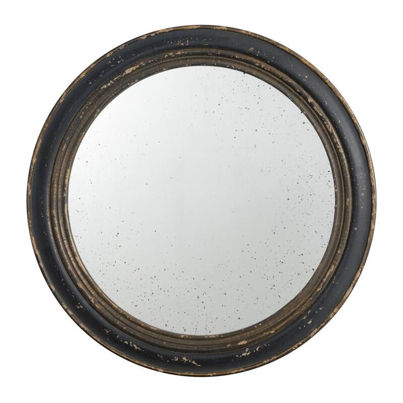 Circle Wall Mirror w/Wooden Black Frame, Antique Classic Accent Mirror