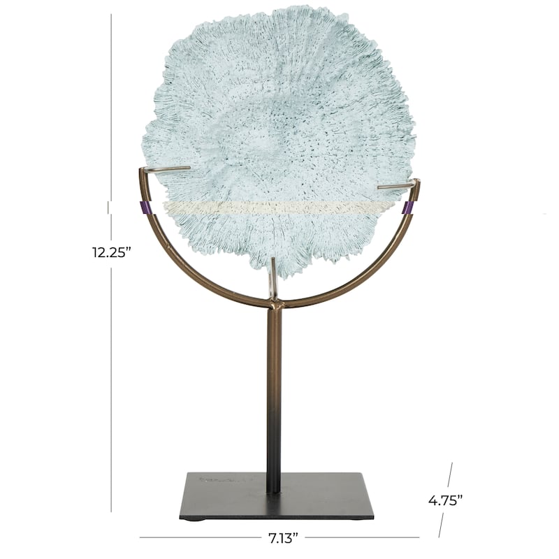 Light Blue Polystone Textured Coral Sculpture with Bronze Stand