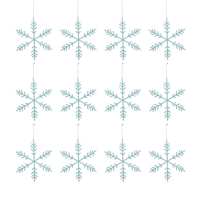 Beaded Snowflake Christmas Hanging Décor Ornaments, Set of 12, 10"
