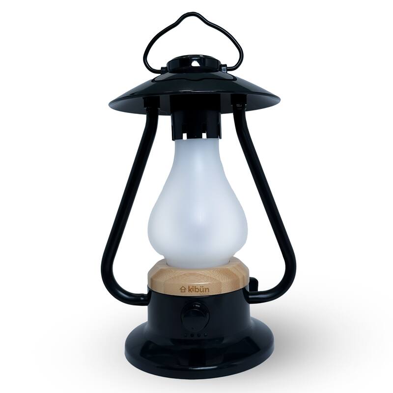 Kibun by Bulbrite Bonfire Cordless LED Outdoor Table Lamp + Dimmer Built-in Rechargeable Battery 3-Level Brightness + Power Bank - Black