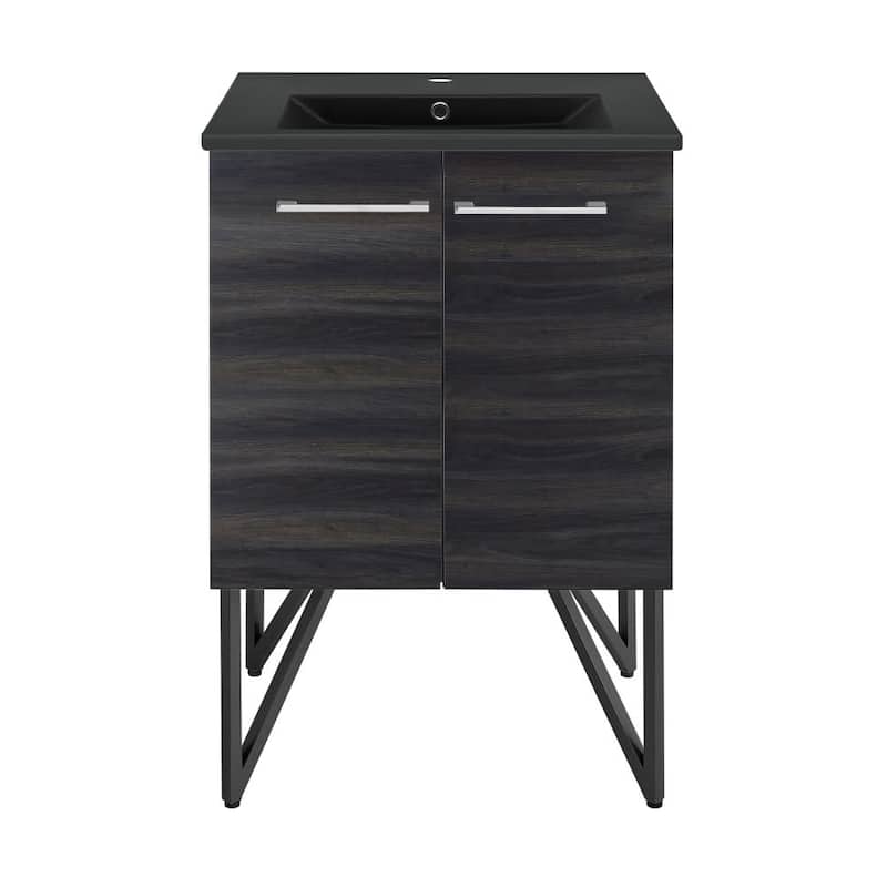 Swiss Madison SM-BV222MB Annecy 24" Free Standing Single Basin Vanity - Black Walnut / Matte Black - Walnut Finish