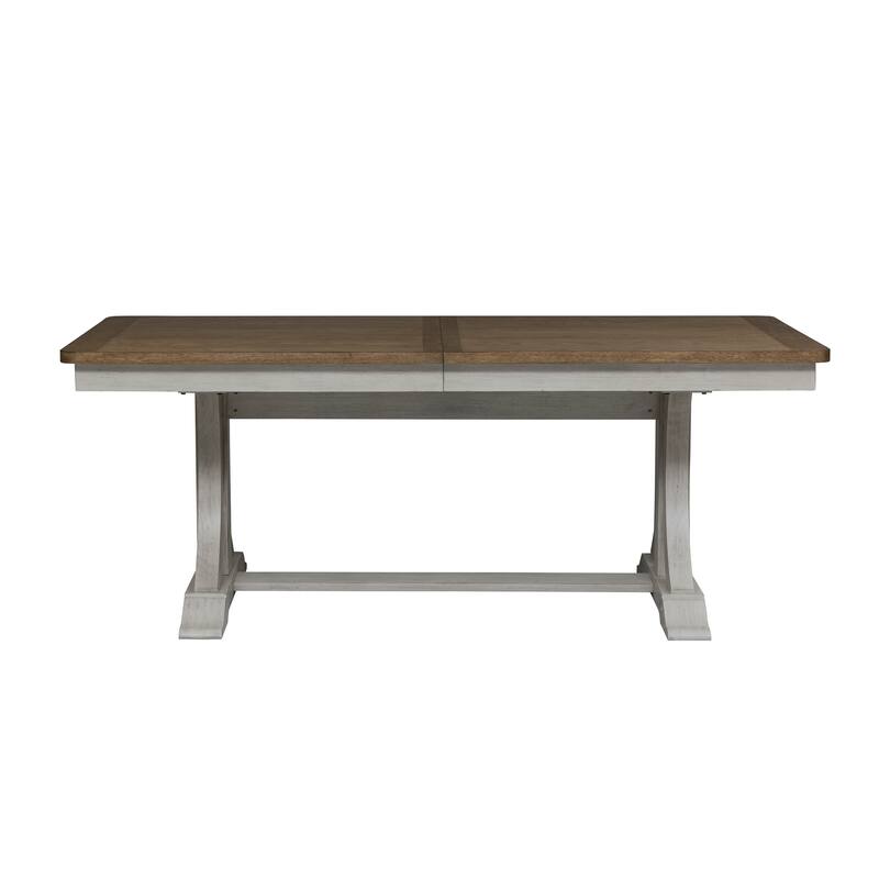 Farmhouse Reimagined Antique White with Chestnut Opt 5 Piece Trestle Table Set