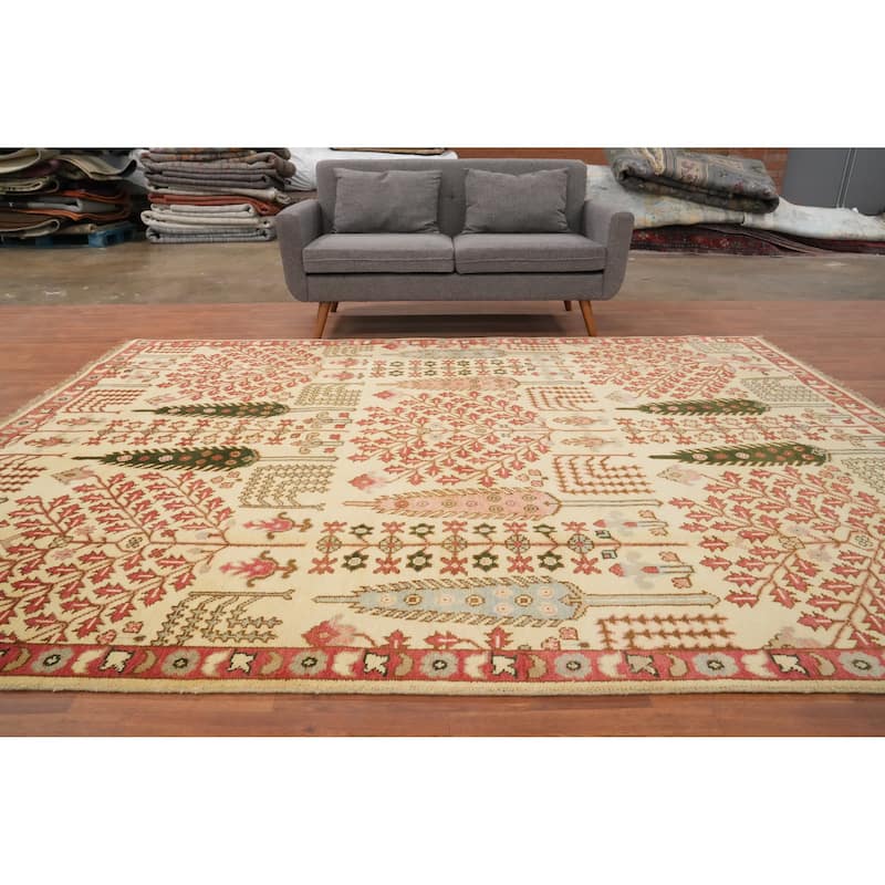 Hand Knotted Oriental 100% Wool Carpet Transitional All-Over Beige & Ivories Oushak Area Rug - 10' 2'' X 7' 9''