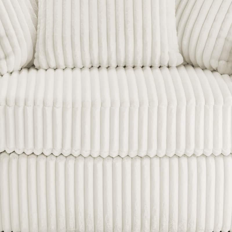 Oversized 43" W Plush Corduroy Slipcovered Swivel Barrel Chair with Pillows Set of 2