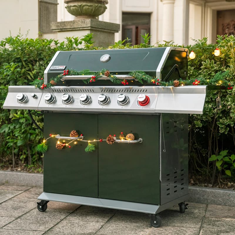 Royal Gourmet 6-Burner Cabinet Style Grill Gas Grill with Sear & Side Burner, 74000BTU, Olive Green