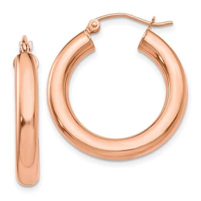 Curata 14k Rose Gold Polished Tube Hoop Earrings - 25mm