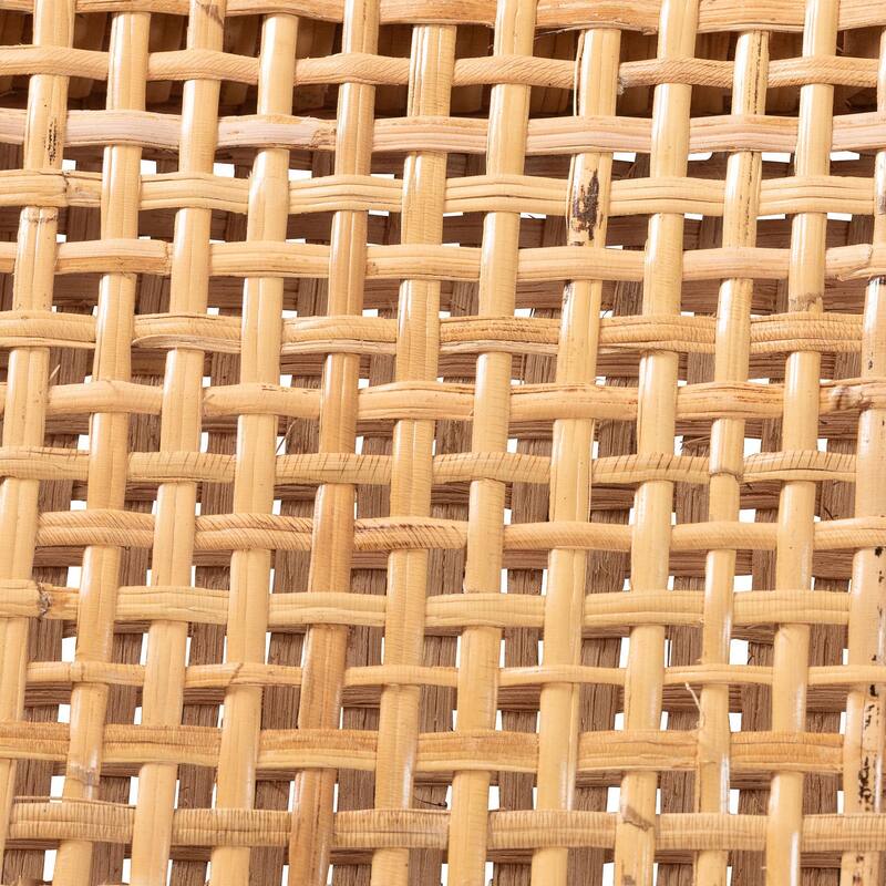 Chatura Natural Rattan and Mahogany Wood Bar Stool - Handwoven Wicker Stool with Angled Back, Coastal Boho Seating for Lounge