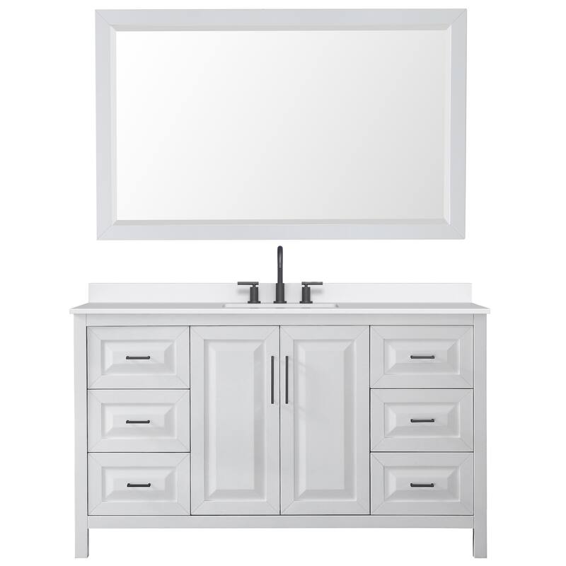 Daria 60-inch Single Vanity, 3 Hole Quartz Top, 58-inch Mirror