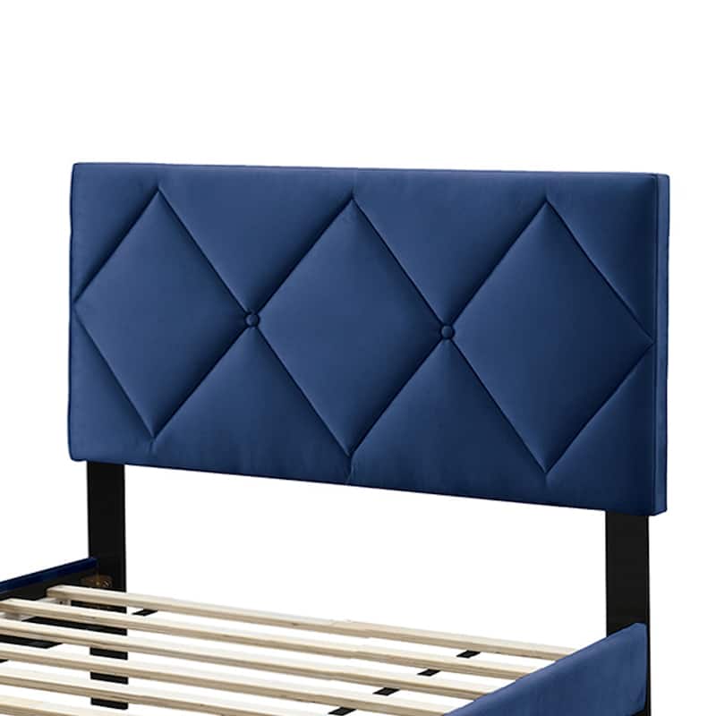 Velvet Upholstered Adjustable Headboard Full Bed with Tufting Design