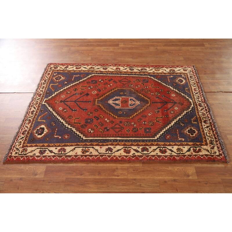 Qashqai Persian Vintage Area Rug Hand-knotted Wool Carpet - 3'7"x 5'0"