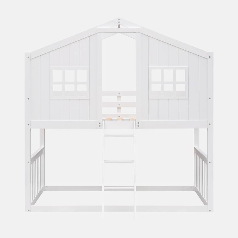 Twin Over Twin House Bunk Bed With Ladder