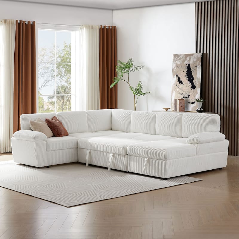 118.09'' Convertible Modular 6 Seater Sectional Sofa with Chaise, Storage and Pull-Out Bed, Versatile L/U Shaped Couch