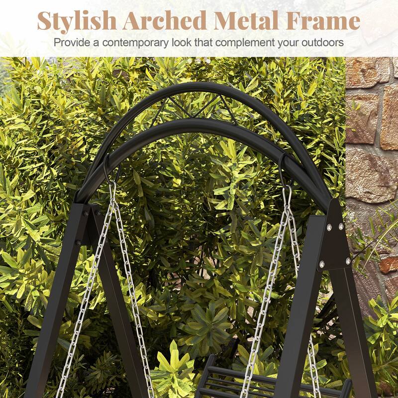 Gymax Outdoor Porch Swing w/Stand Removable Cushions Side Tables for