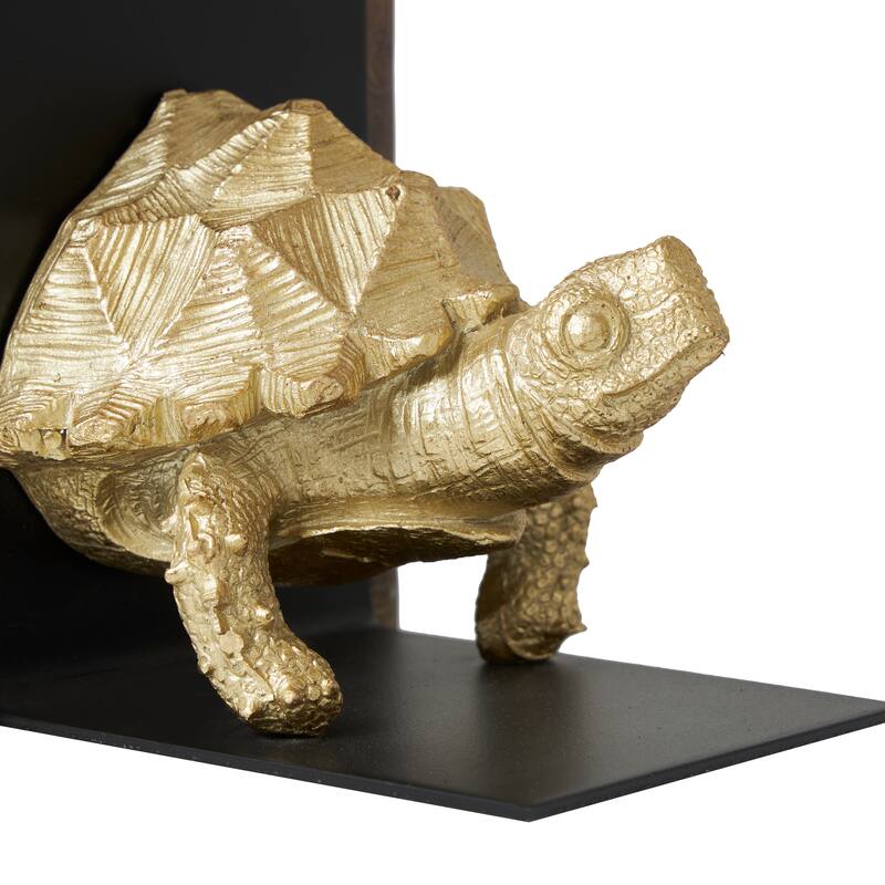 CosmoLiving by Cosmopolitan Brass Polystone Turtle Decorative Bookends with Black Stands (Set of 2)