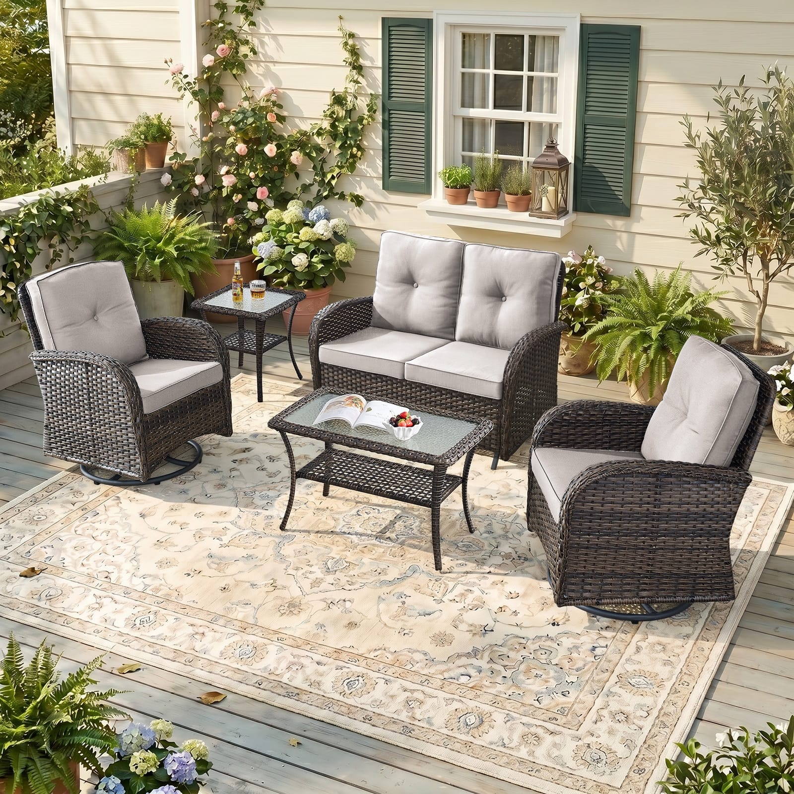 Option Brown Wicker & Beige Cushions