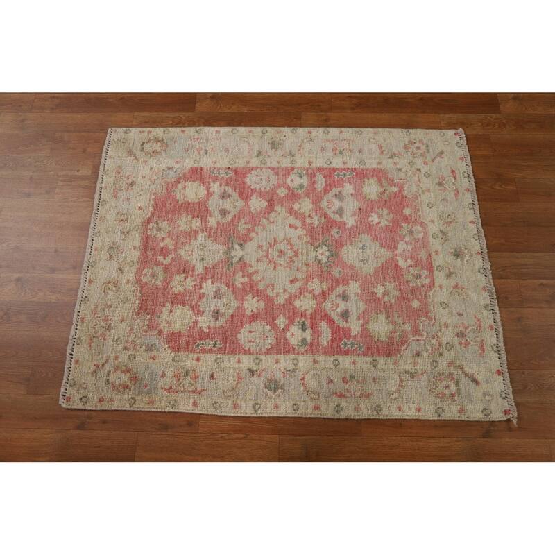 Geometric Oushak Turkish Oriental Rug Wool Hand-knotted Bedroom Carpet - 2'11" x 3'7"