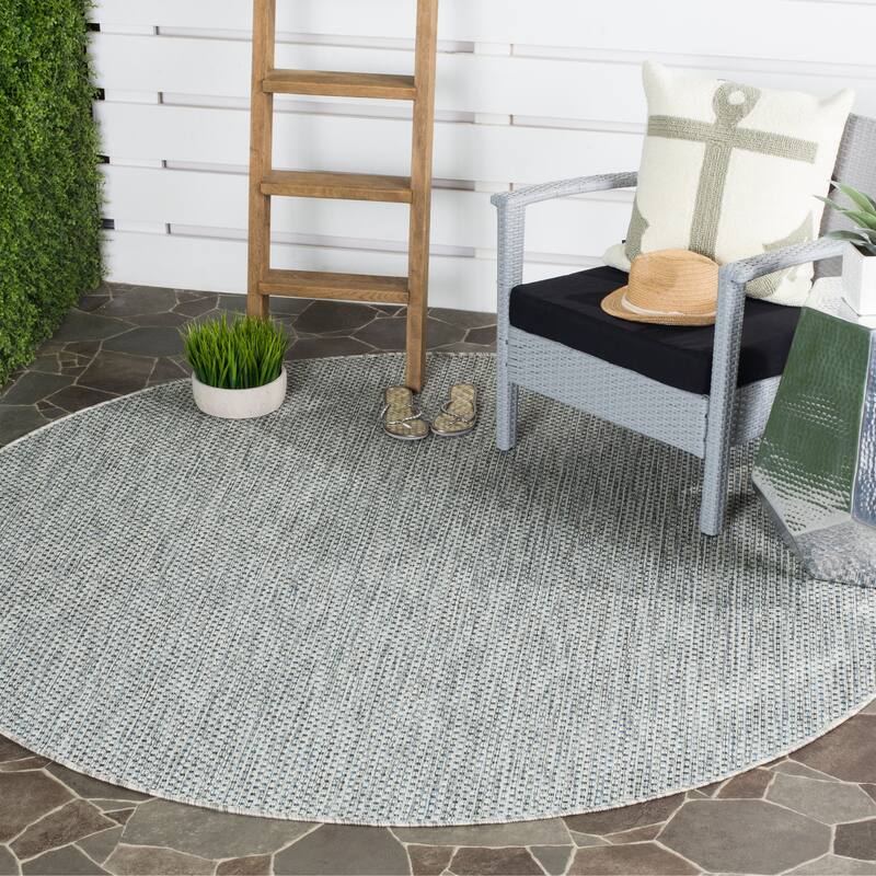SAFAVIEH Courtyard Jonell Indoor/ Outdoor Patio Backyard Rug - 5'3" x 5'3" Round - Grey/Navy