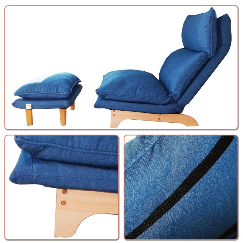 Fabric Upholstered Adjustable Backrest Leisure Chaise Recliner Chair with an Ottoman