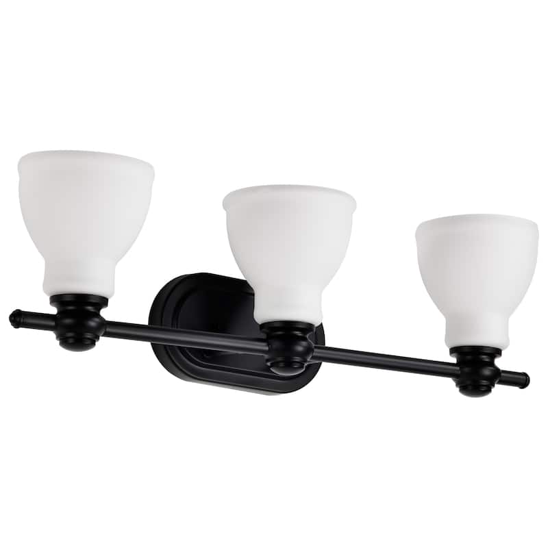 Russel 3 Light Vanity Matte Black with Satin White Glass - Matte Black - Matte Black