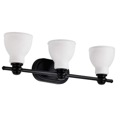 Russel 3 Light Vanity Matte Black with Satin White Glass - Matte Black