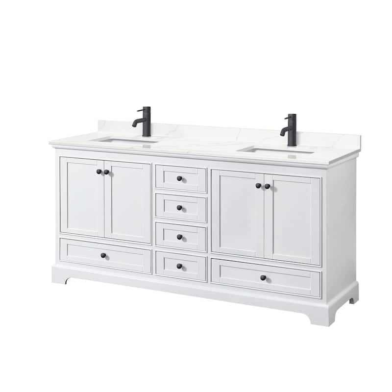 Wyndham Collection WCS202072D-QTZ-UNSMXX Deborah 72" Free Standing - White / Giotto Quartz Top / Matte Black Hardware