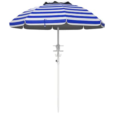 5.7' Portable Beach Umbrella with Tilt, Adjustable Height, 2 Cup Holders & Hooks, UV 40+ Ruffled Umbrella with Vented Canopy