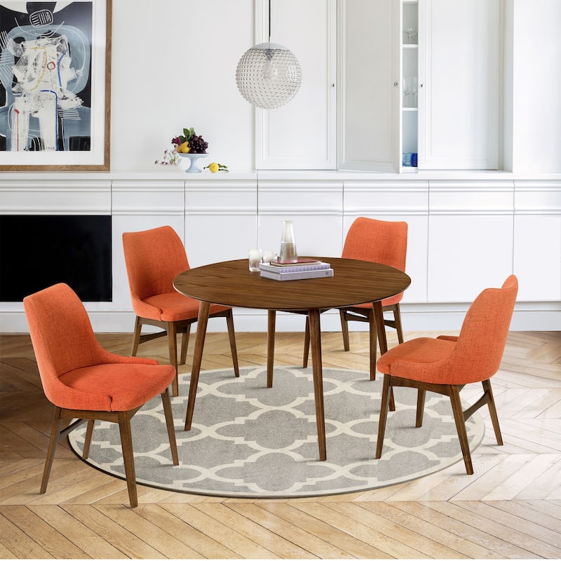 Arcadia and Azalea 48" Round Wood 5 Piece Dining Set - Orange & Walnut