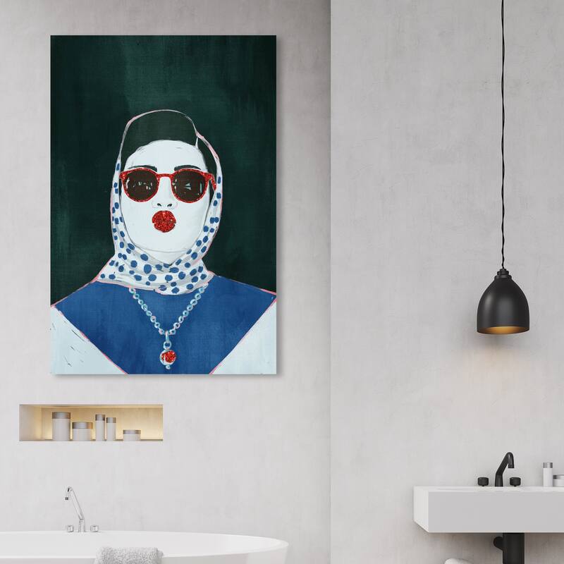 Wynwood Studio Fashion and Glam Portrait of Ruby Red Blue and Glam Wall Art Canvas Print - 45 x 30