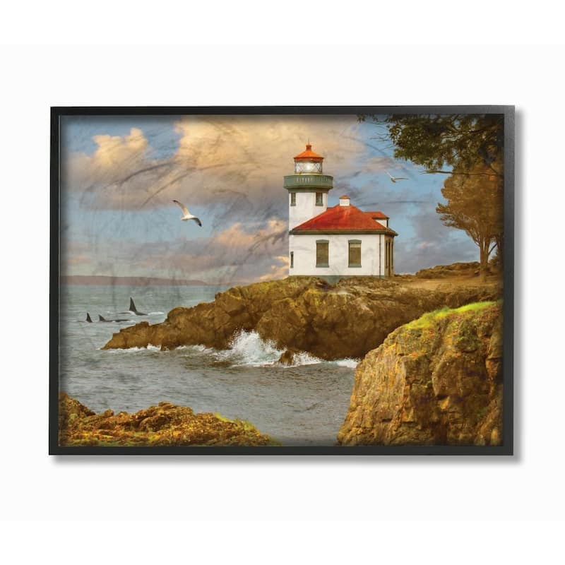 Stupell Lime Kiln Cliff Side Ocean Wave Lighthouse Framed Art, 11x14, Design By Artist Daphne Polselli - 24 x 30