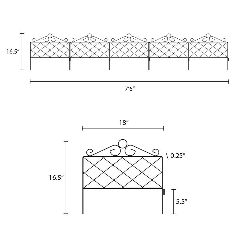 Metal Garden Fencing - Set of 5 Interlocking Panels for Flower Beds and Landscaping by Pure Garden (Black)