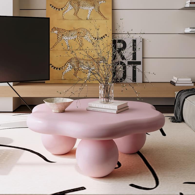 35" Cloud Shaped Modern Minimalist Coffee Table with Spherical Legs