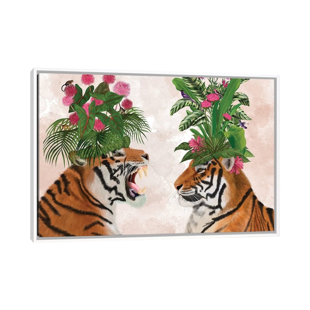 iCanvas "Hot House Tigers, Pair, Pink Green" by Fab Funky Framed Canvas Print