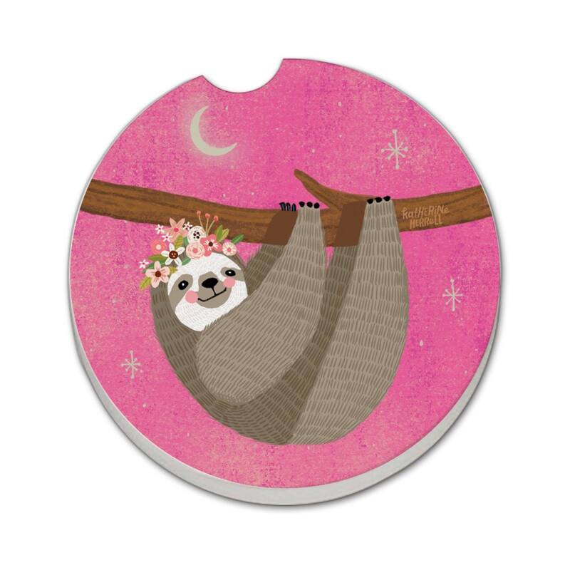 Pink Sloth 2 Pack Absorbent Stone Coaster for Vehicle Cup Holder 2.6” Diameter Manufactured in The USA - Multi