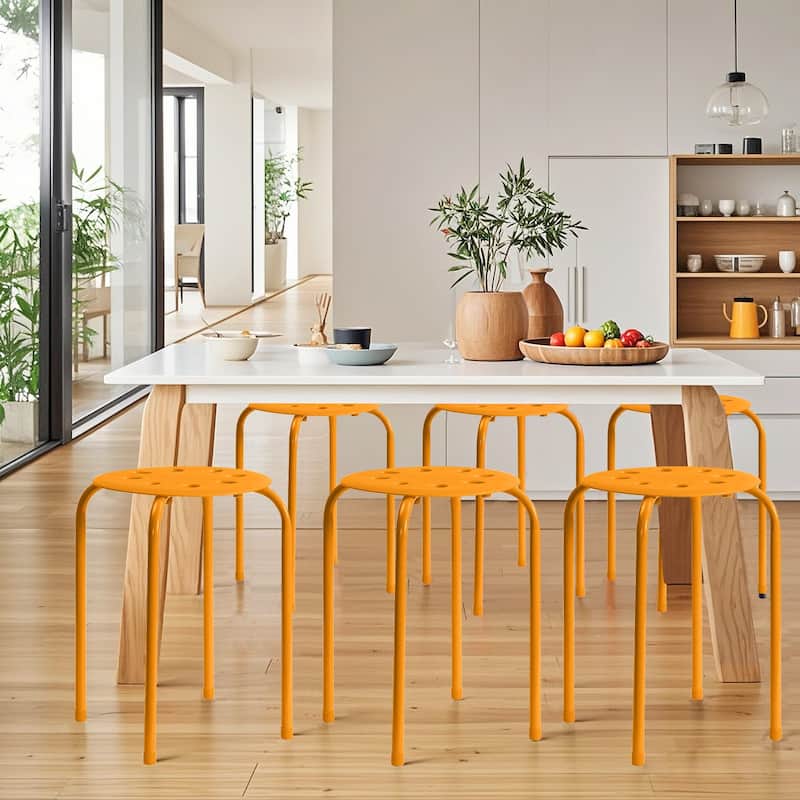 Javlergo 6-Pack Plastic Stackable Stools, Portable 8 Holes Metal Round Top Stools for Kitchen/Classrom