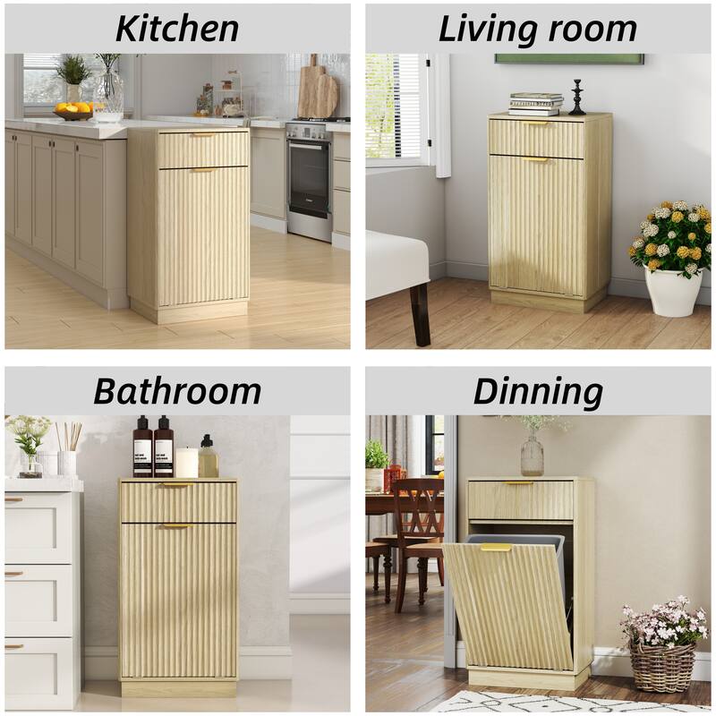 GDFStudio - Harper 13-Gallon Woodgrain Tilt-Out Cabinet with Textured Drawer & Hidden Waste Bin - 10-Gallon
