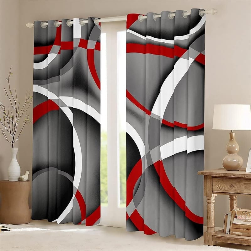Red Geometric Grommet Curtains 42x84" Retro