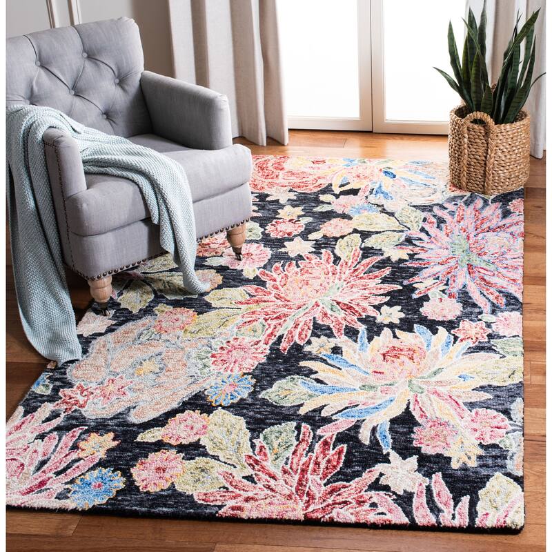 SAFAVIEH Handmade Jardin Yuta Floral Wool Rug - 5' x 8' - Charcoal/Red