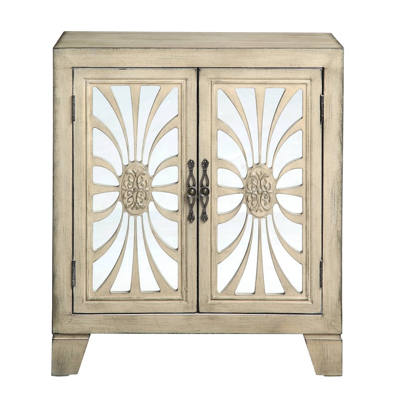 Charming Antique White Console Cabinet with Versatile Storage Options