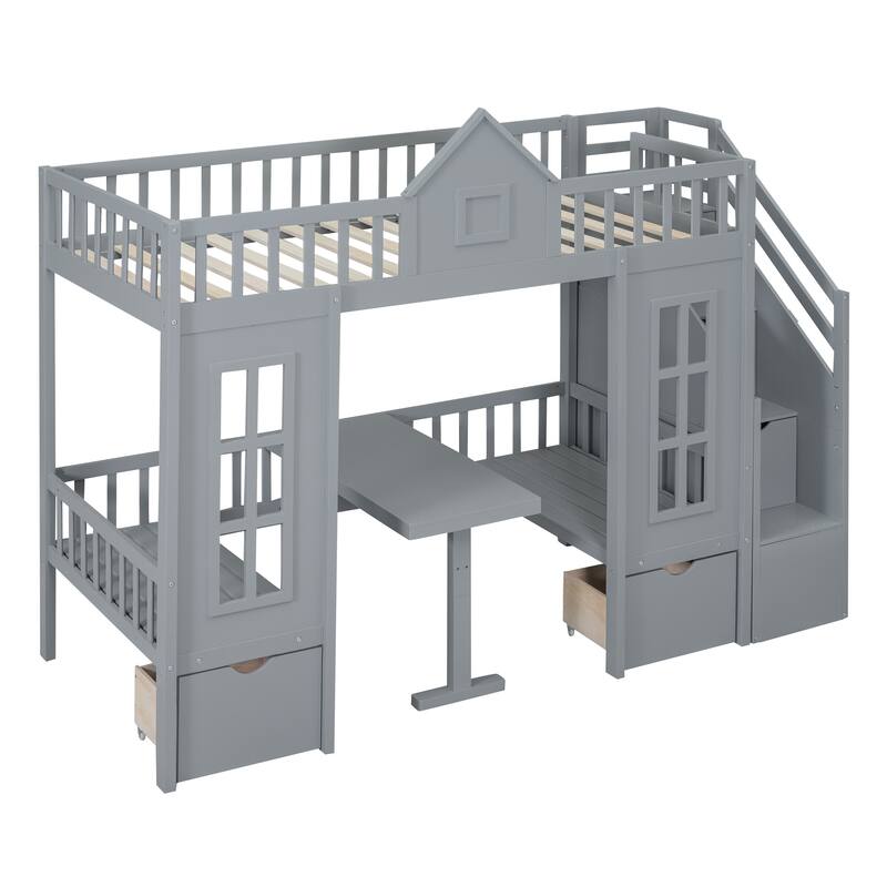 Bunk Bed with Changeable Table, Bunk Bed Turn into Upper Bed and Down Desk
